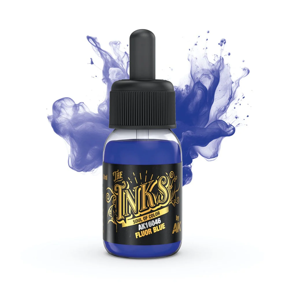 AK Interactive 16046 The INKS Fluor Blue 30ml Acrylic Ink