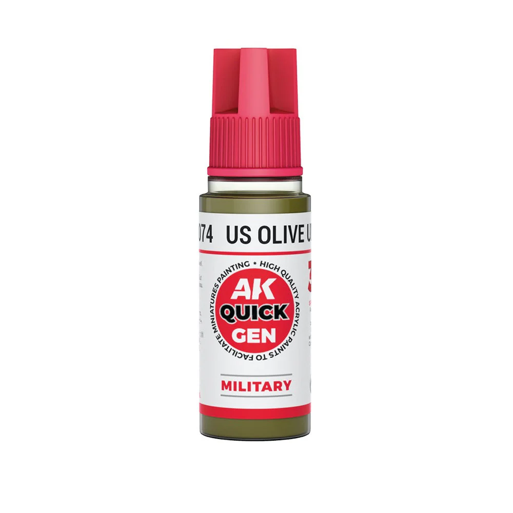 AK Interactive 17074 Quick Gen US Olive Uniform 18ml Acrylic Paint