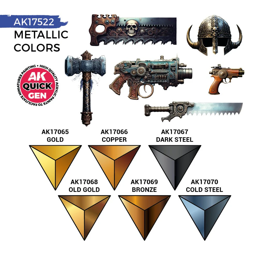 AK Interactive 17522 Quick Gen Metallics Acrylic Paint Set 6 Colours - Image 3