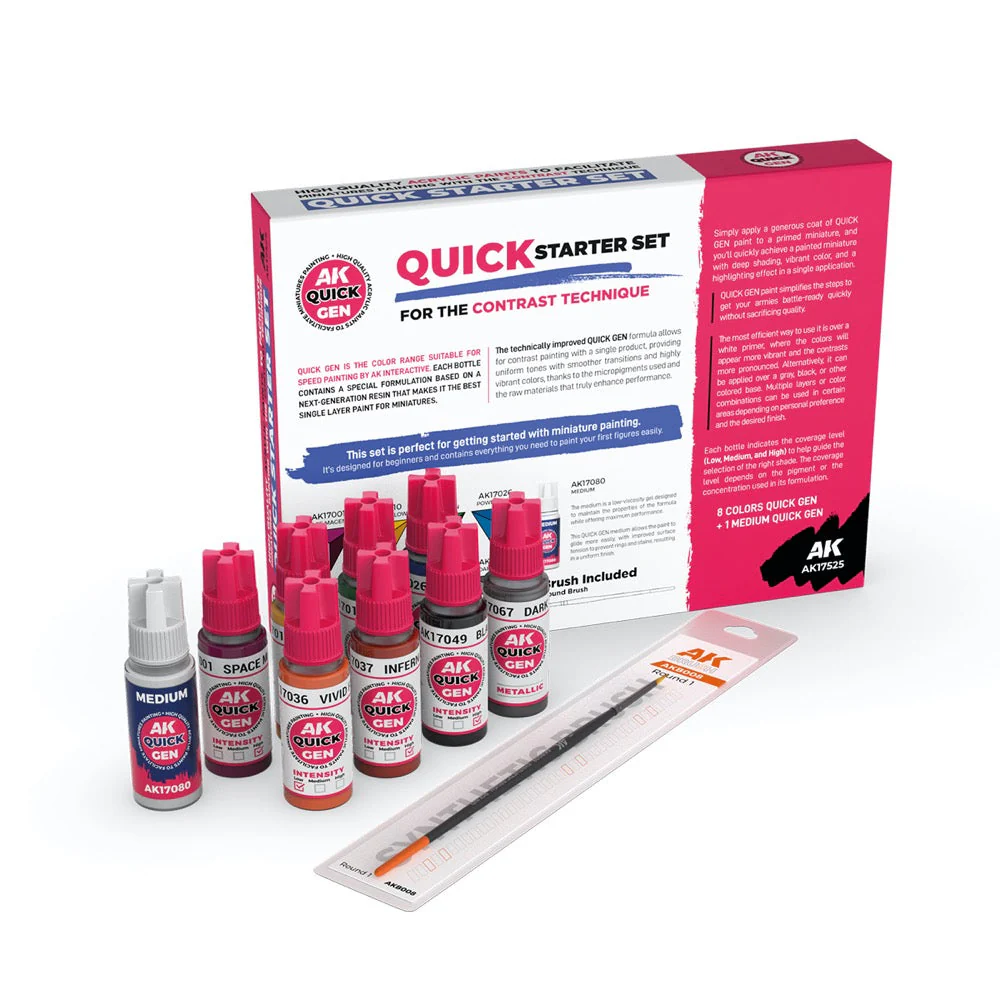 AK Interactive 17525 Quick Gen Starter Set 8 Colours + 1 Medium + 1 Brush - Image 2