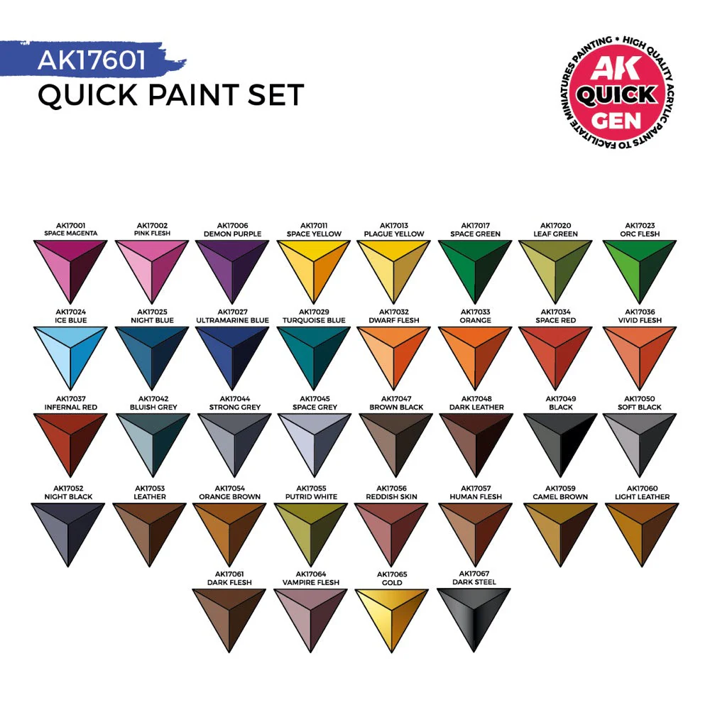 AK Interactive 17601 Quick Gen Quick Paint Set 36 Colours + 2 Brushes - Image 3