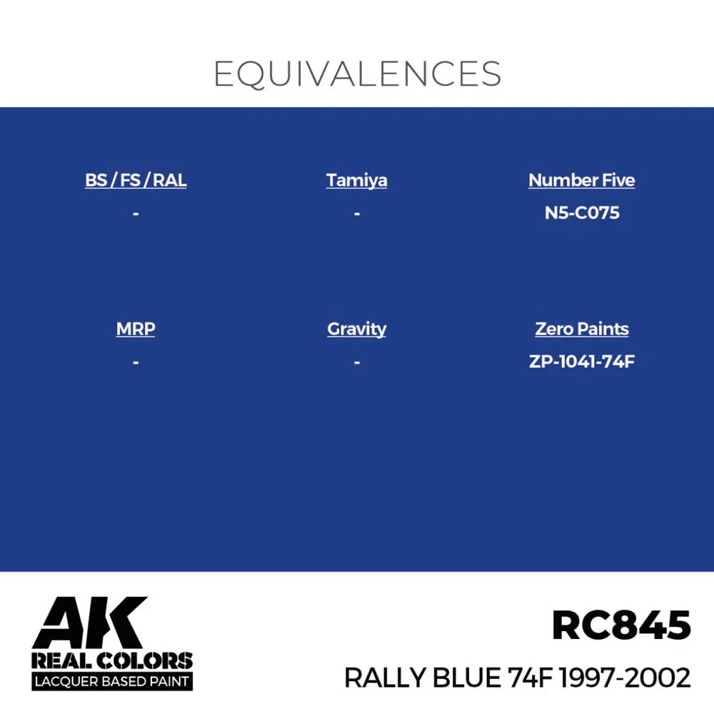 AK Interactive RC845 Real Colors Rally Blue 74F 1997-2002 17ml Lacquer Paint - Image 3