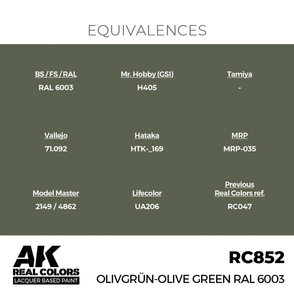 AK Interactive RC852 Real Colors Olivgrun-Olive Green RAL 6003 17ml Lacquer Paint - Image 3