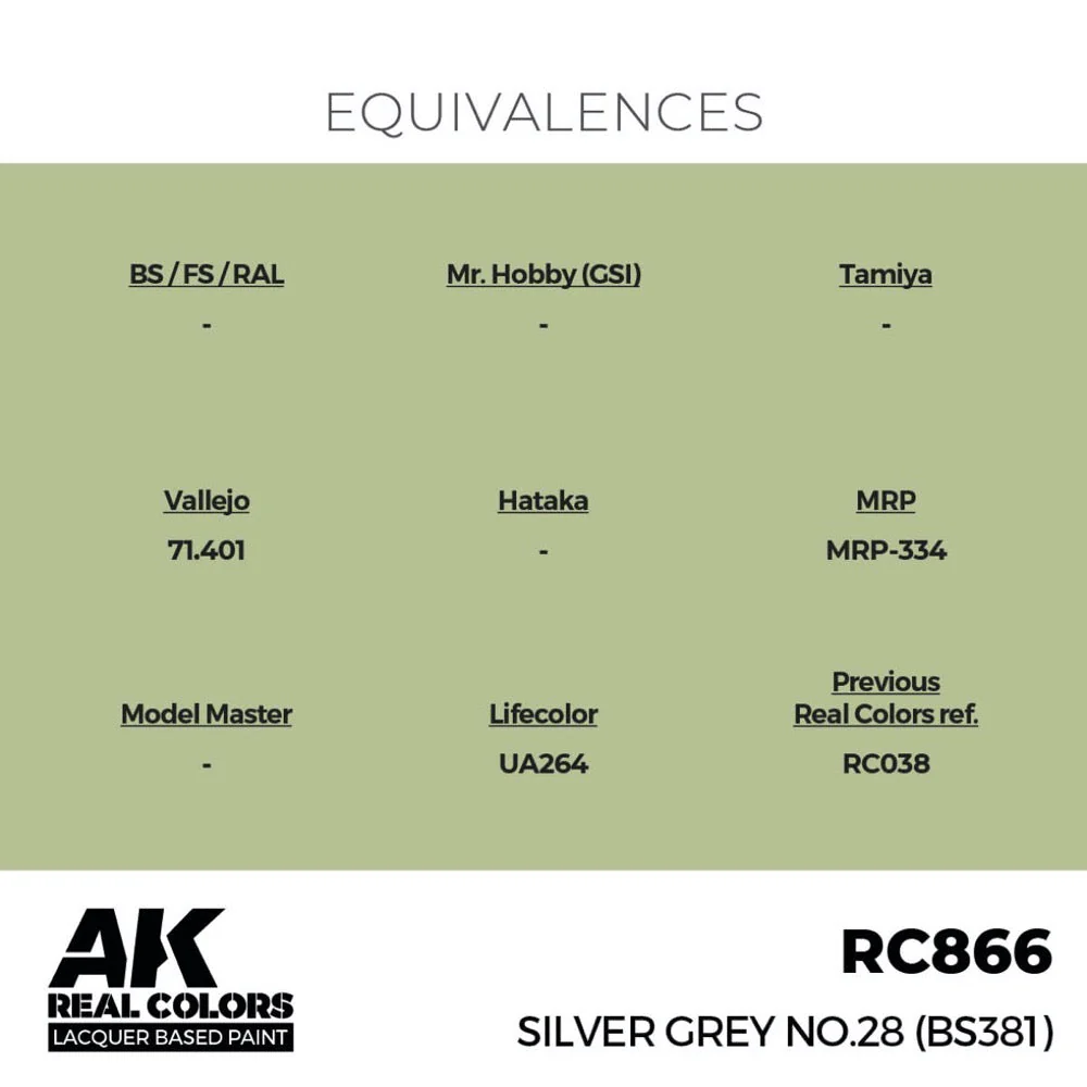 AK Interactive RC866 Real Colors Silver Grey No.28 BS381 17ml Lacquer Paint - Image 3