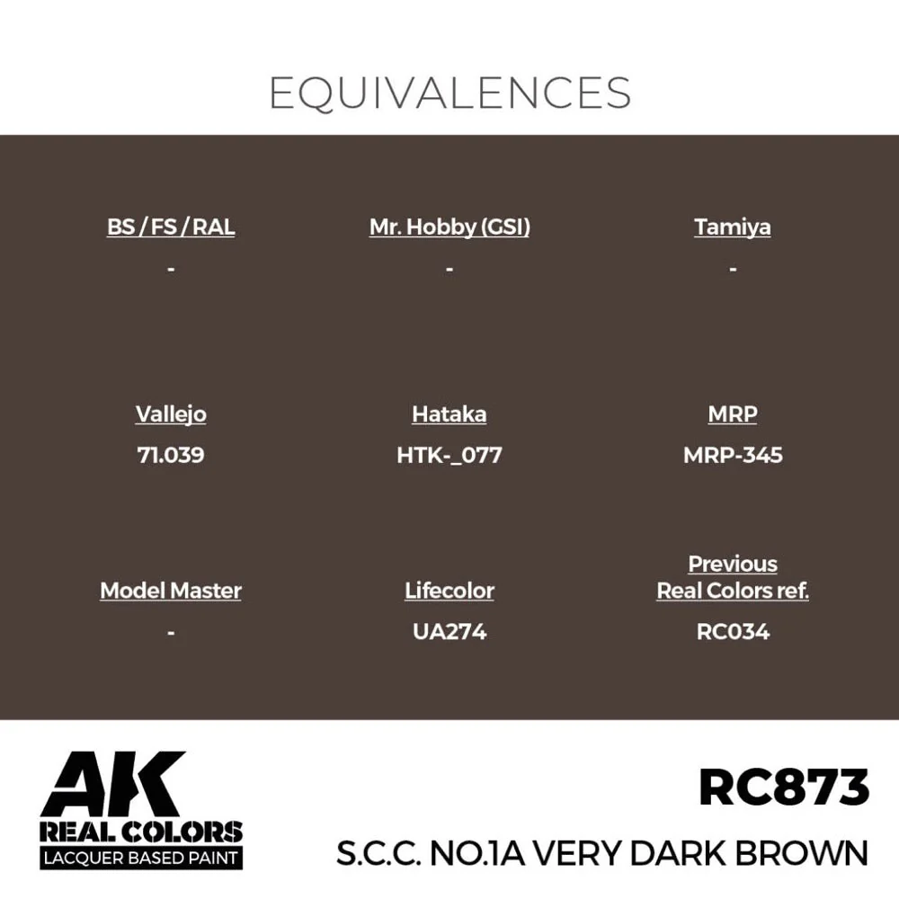 AK Interactive RC873 Real Colors S.C.C. No.1A Very Dark Brown 17ml Lacquer Paint - Image 3