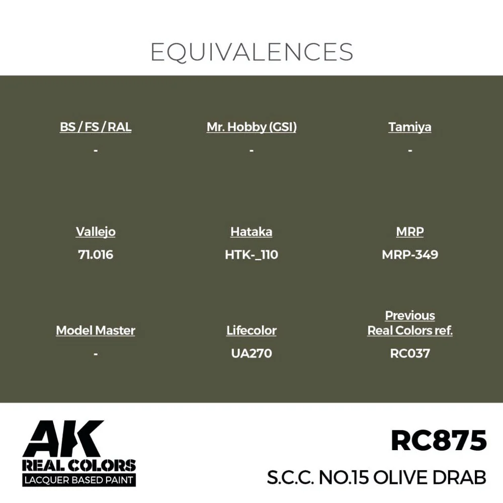 AK Interactive RC875 Real Colors S.C.C. No.15 Olive Drab 17ml Lacquer Paint - Image 3