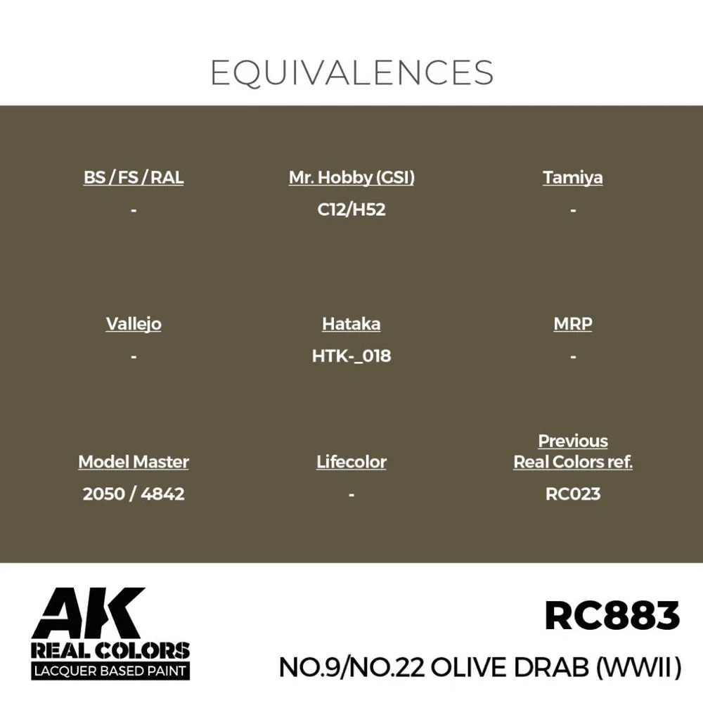 AK Interactive RC883 Real Colors No.9/No.22 Olive Drab WWII 17ml Lacquer Paint - Image 3