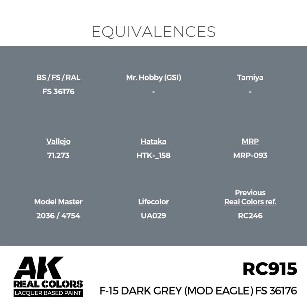 AK Interactive RC915 Real Colors F-15 Dark Grey MOD EAGLE FS 36176 17ml Lacquer Paint - Image 3