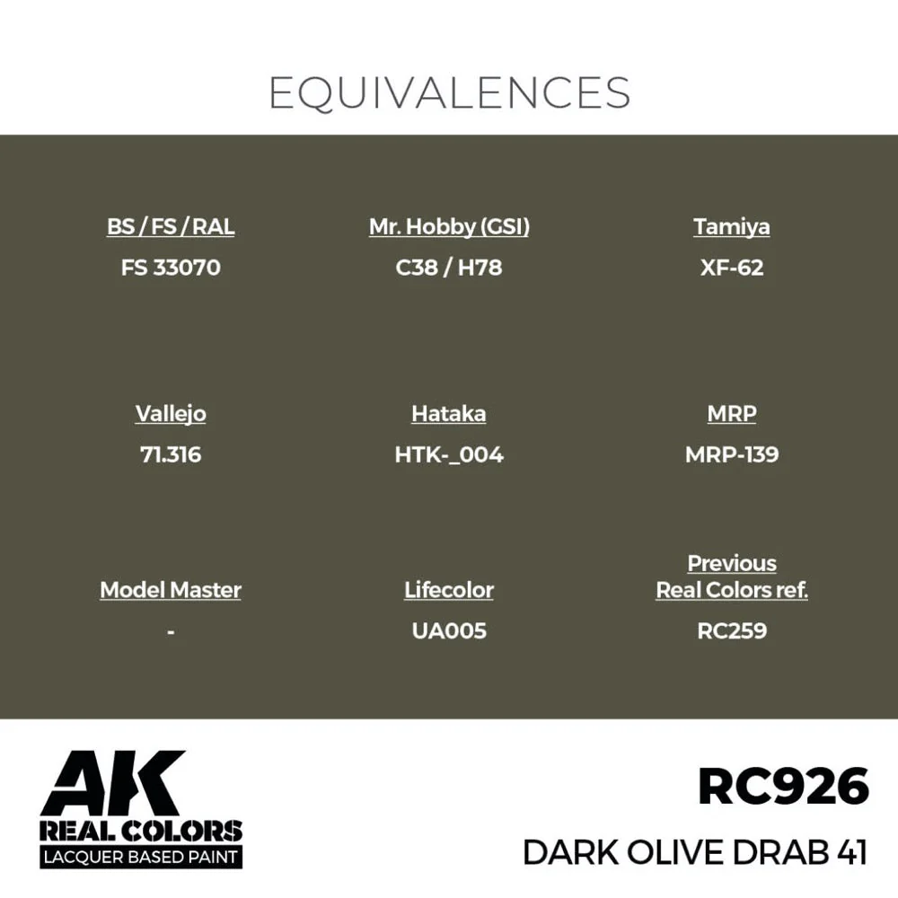 AK Interactive RC926 Real Colors Dark Olive Drab 41 17ml Lacquer Paint - Image 3