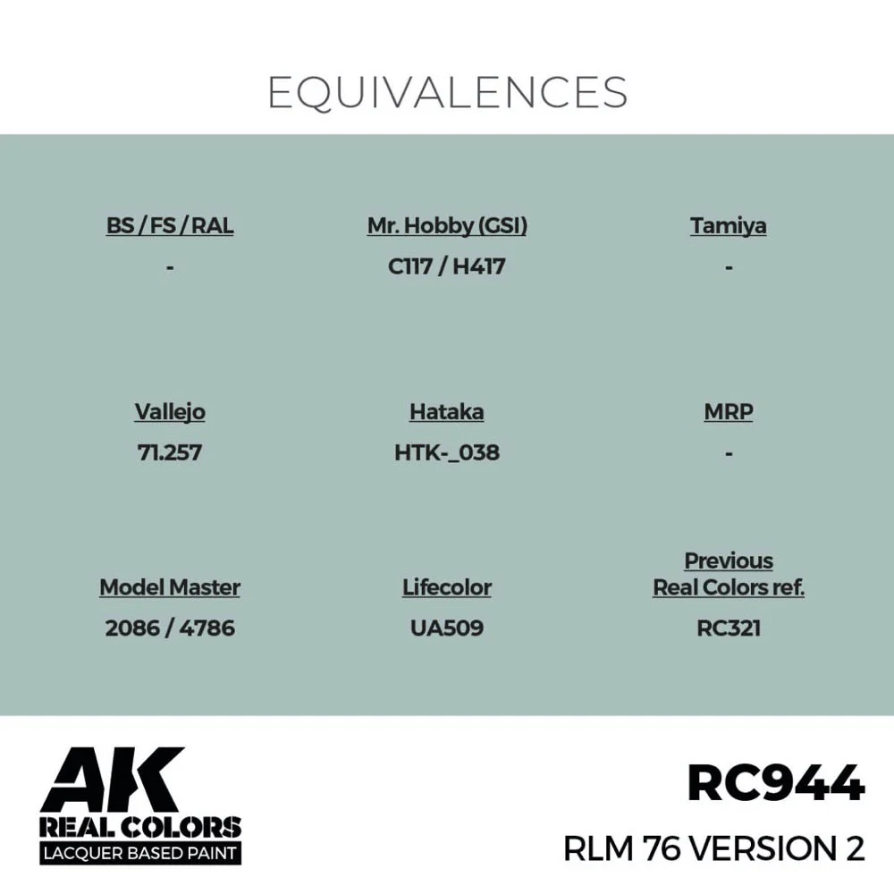 AK Interactive RC944 Real Colors RLM 76 Version 2 17ml Lacquer Paint - Image 3