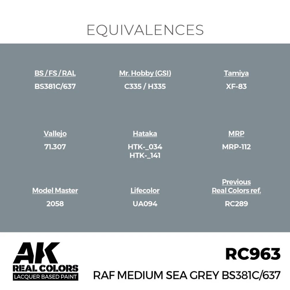 AK Interactive RC963 Real Colors RAF Medium Sea Grey BS381C/637 17ml Lacquer Paint - Image 3