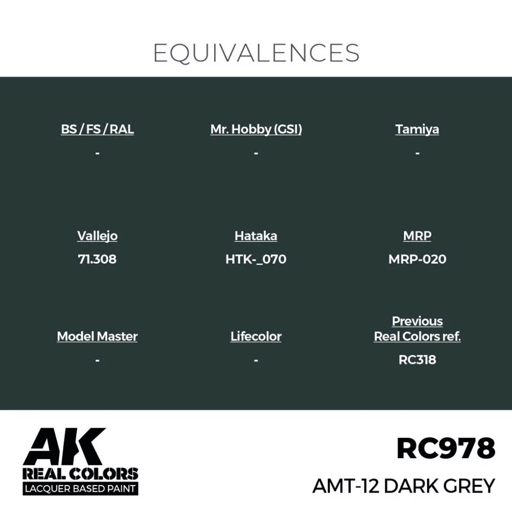 AK Interactive RC978 Real Colors AMT-12 Dark Grey 17ml Lacquer Paint - Image 3