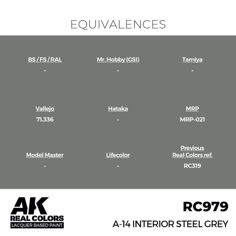 AK Interactive RC979 Real Colors A-14 Interior Steel Grey 17ml Lacquer Paint - Image 3