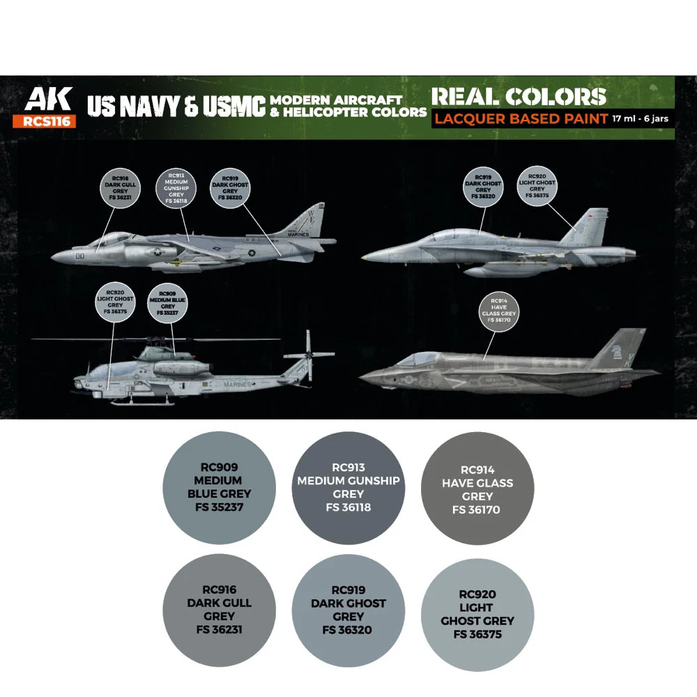 AK Interactive RCS116 Real Colors Set US Navy & USMC Modern Aircraft & Helicopter Colours - Image 2