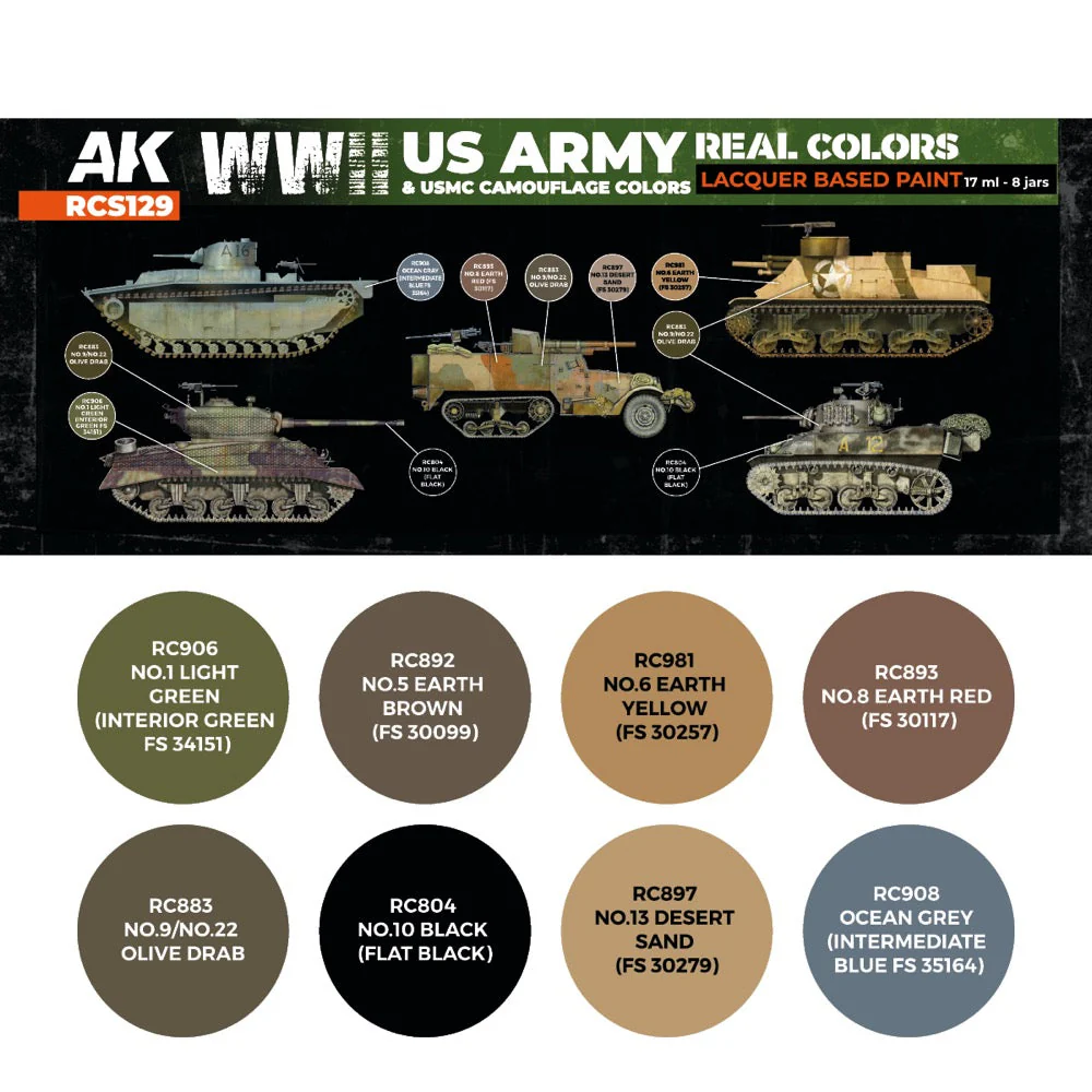 AK Interactive RCS129 Real Colors Set WWII US Army & USMC Camouflage Colours - Image 2