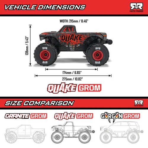 Arrma 1/16 Quake Grom 4X4 RC Monster Truck (Red) ARA2137T1 - Image 21