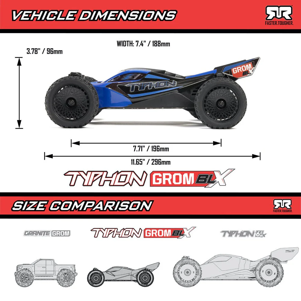 Arrma 1/18 Typhon Grom 4x4 RC Buggy (Blue) ARA2306ST2 - Image 14