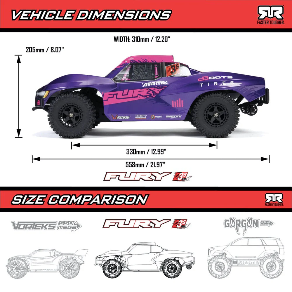 Arrma ARA3521T1 Fury 1/10 2WD 223S BLX Short Course Truck RTR Blue - Image 18