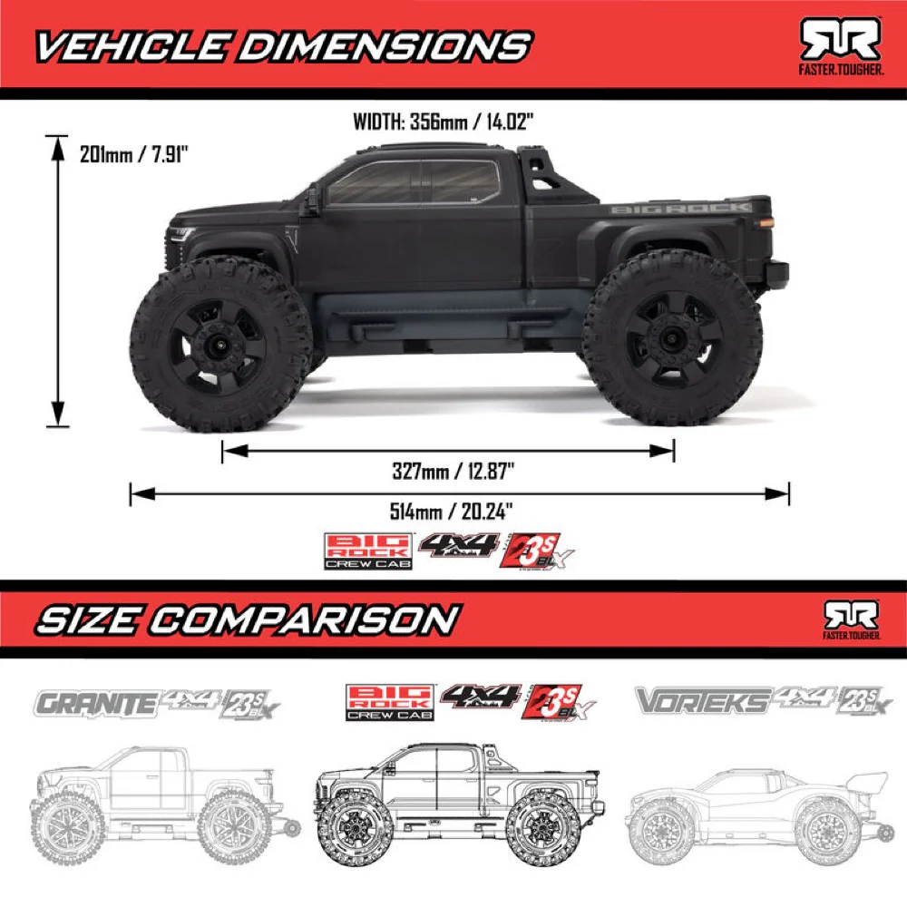Arrma Big Rock Crew Cab V4 4X4 223S BLX RC Monster Truck (Green) ARA4312V4T2 - Image 22