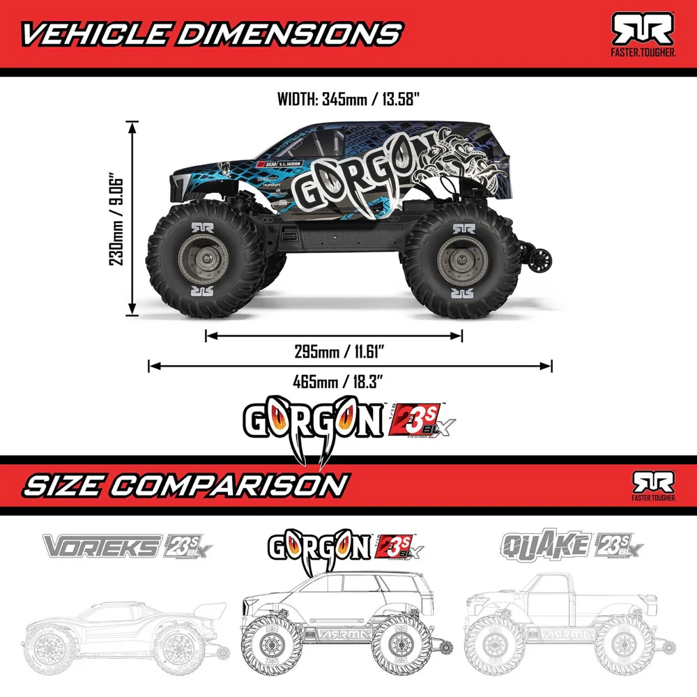 Arrma Gorgon 223S 1/10 2WD Monster Truck Blue/Black - Image 36