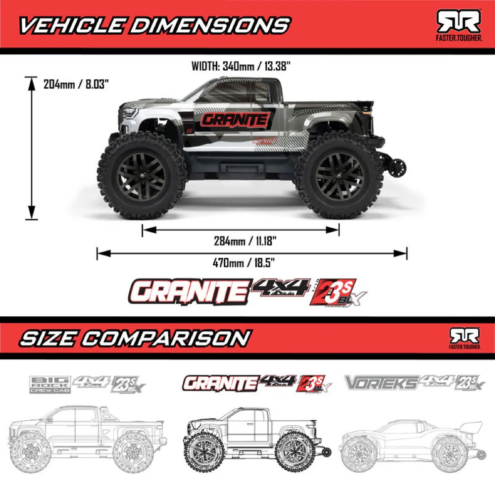 Arrma Granite V4 1/10 4X4 223S BLX RC Monster Truck (Gun Metal) ARA4302V4T3 - Image 17