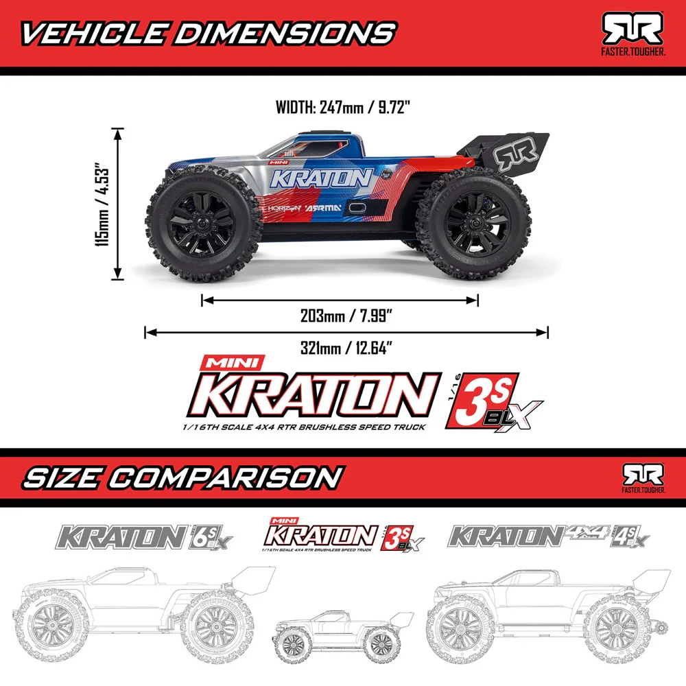 Arrma Mini Kraton 3S BLX 4X4 1/16 Speed Monster Truck (Teal/Pink) ARA2508ST2 - Image 27