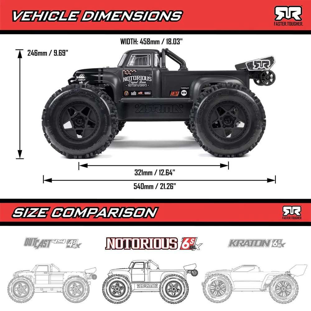 Arrma Notorious 6S BLX 4X4 1/8 Stunt Truck RTR Blue ARA8611V6T2 - Image 25