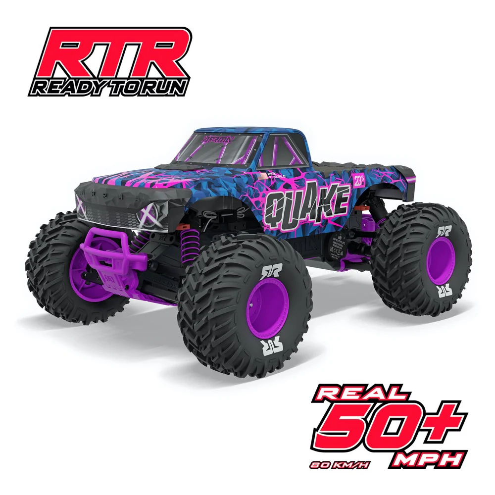 Arrma Quake 223S BLX DSC 1/10 2WD Monster Truck (Purple) ARA3537T3 - Image 22