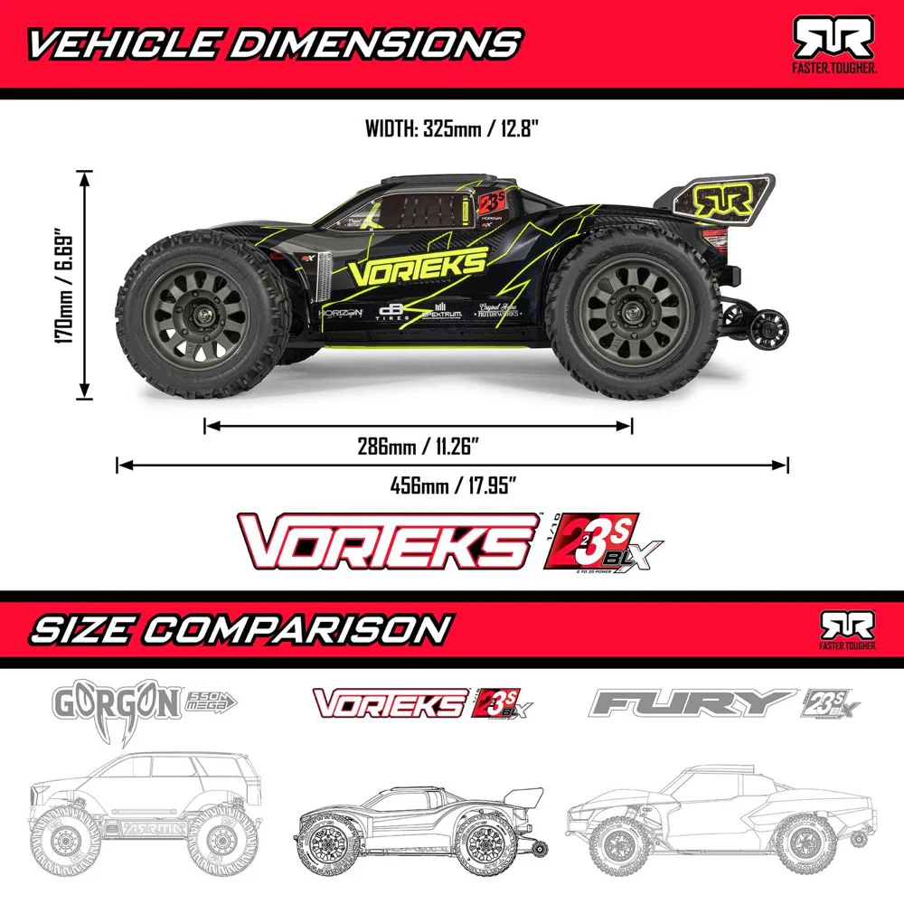 Arrma Vorteks 1/10 2wd 223S BLX Stadium Truck (Yellow) ARA3505T1 - Image 32