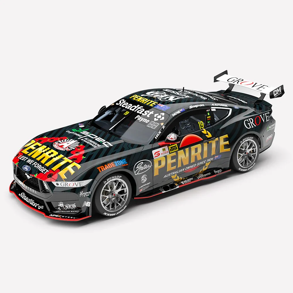 Authentic Collectables ACD18F25M 1/18 Penrite Racing Anzac Appeal No.19 Ford Mustang GT 2025 ITM Taup Super 440 Jason Richards Trophy Winner