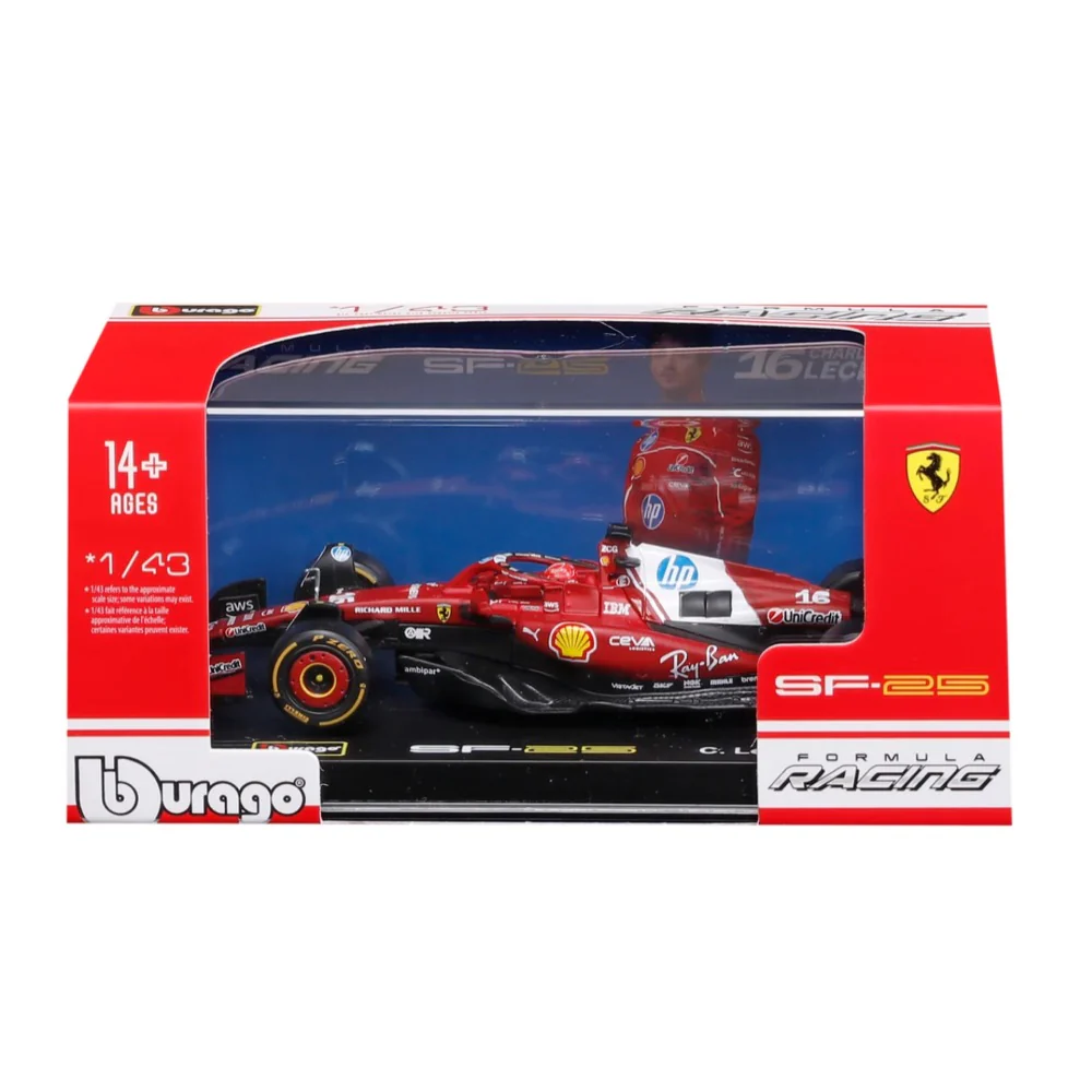 Bburago 36852L 1/43 Ferrari  SF-25 No.16 Charles Leclerc with Helmet and Showcase - Image 7