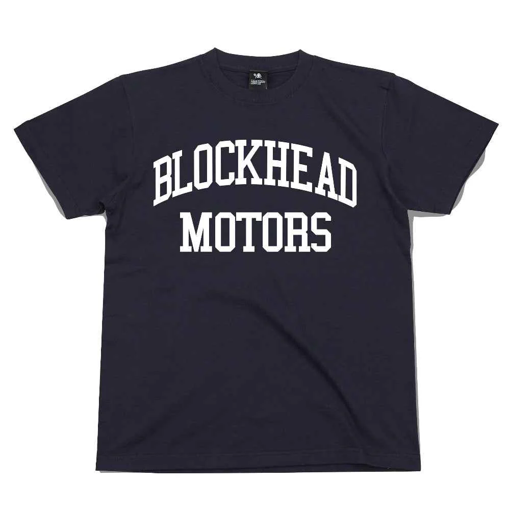 Blockhead Motors College T-Shirt Navy White L