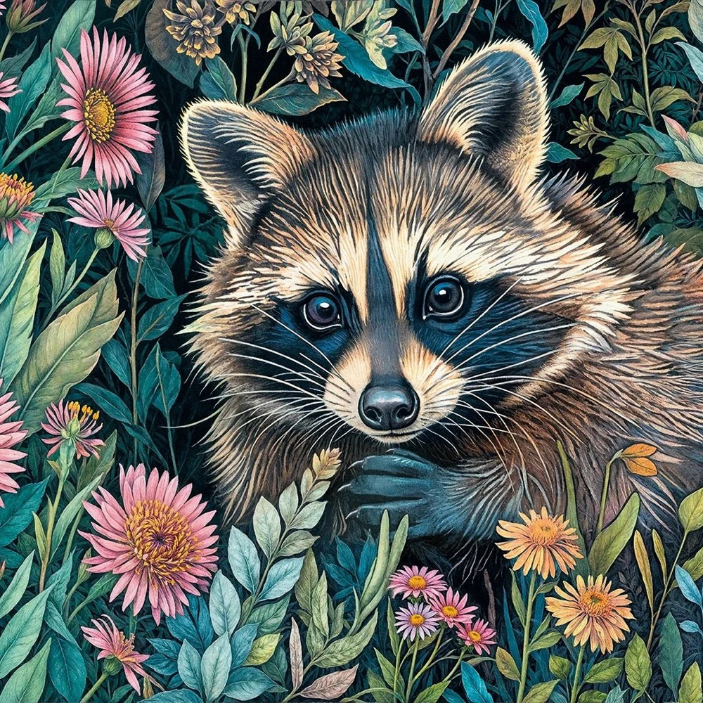 Cherry Pazzi 30851 Raccoon in Flowers 1000pc Jigsaw Puzzle - Image 2