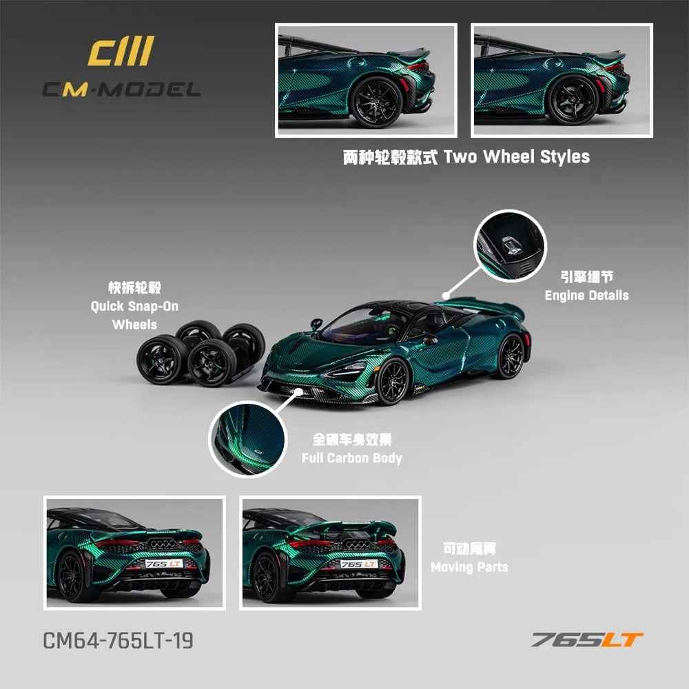 CM Model 64-765LT-19 1/64 Mclaren 765LT Chrome Green Full Carbon - Image 8