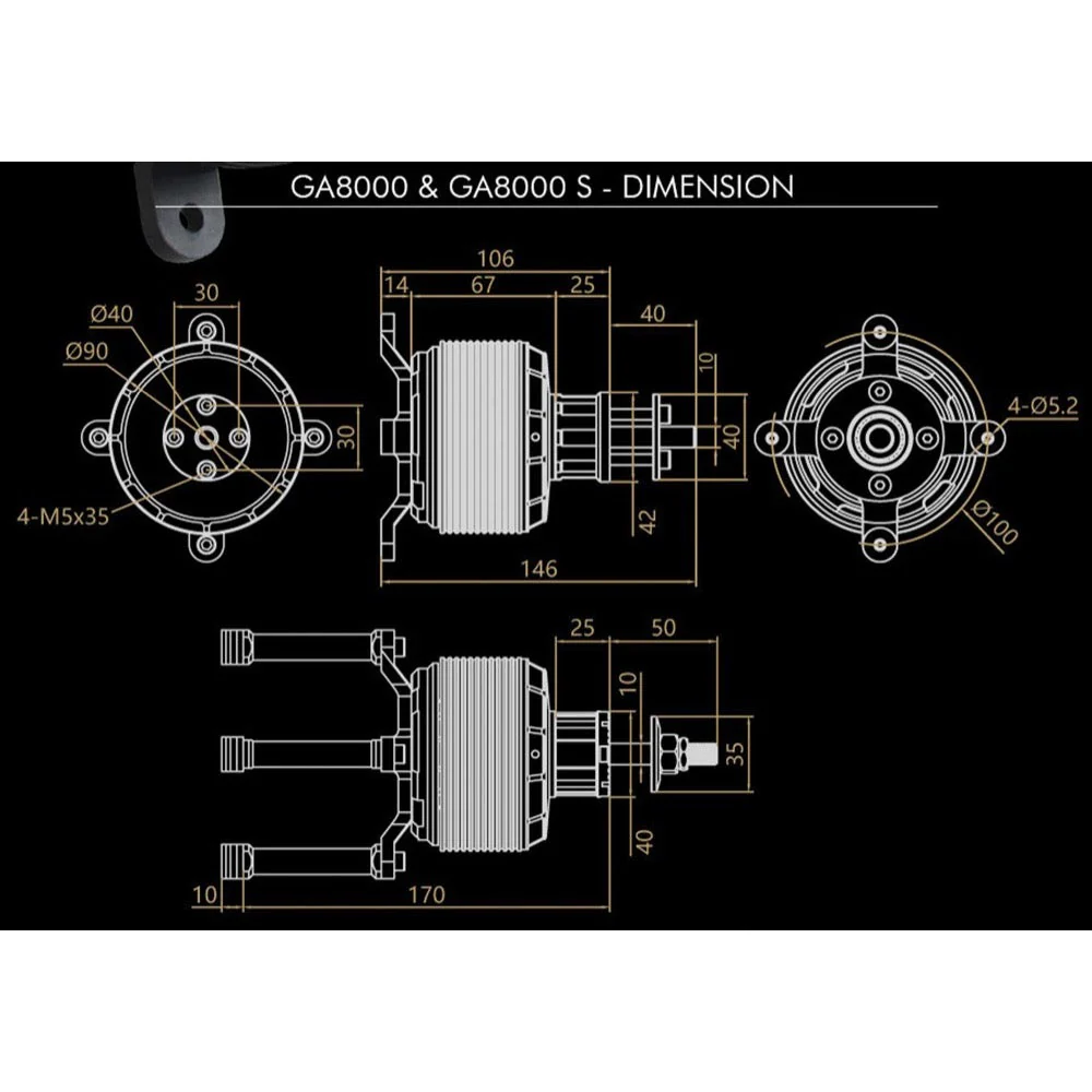 Dualsky DSXM52102 GA8000.9S 140kv 80cc Single Bolt Brushless Motor - Image 3
