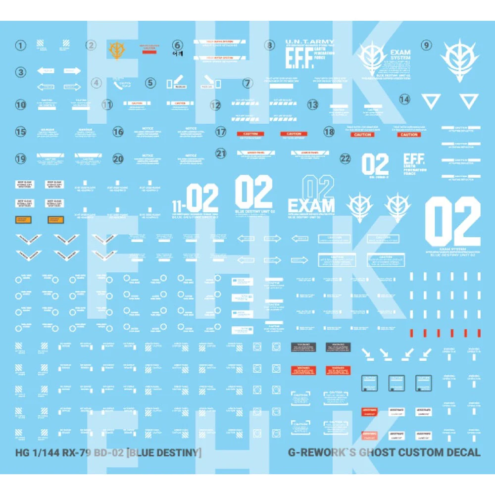 G-Rework CD-H208 Premium Decal for HG Rx-79 Bd-02 Blue Destiny