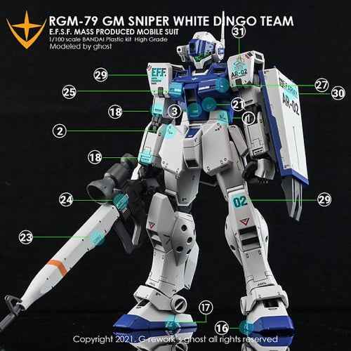 G-Rework CD-M195-W Premium Decal for MG RGM-79SP GM Sniper II [White Dingo] - Image 3