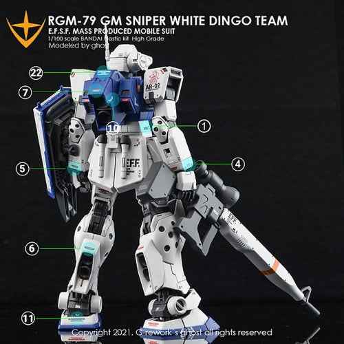 G-Rework CD-M195-W Premium Decal for MG RGM-79SP GM Sniper II [White Dingo] - Image 4