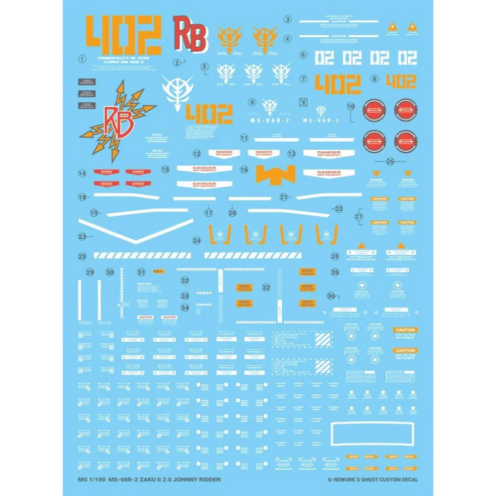 G-Rework CD-M97-J Premium Decal for MG Ms-06F/J Zaku II 2.0 Johnny Ridden (Decal V2.0) - Image 2