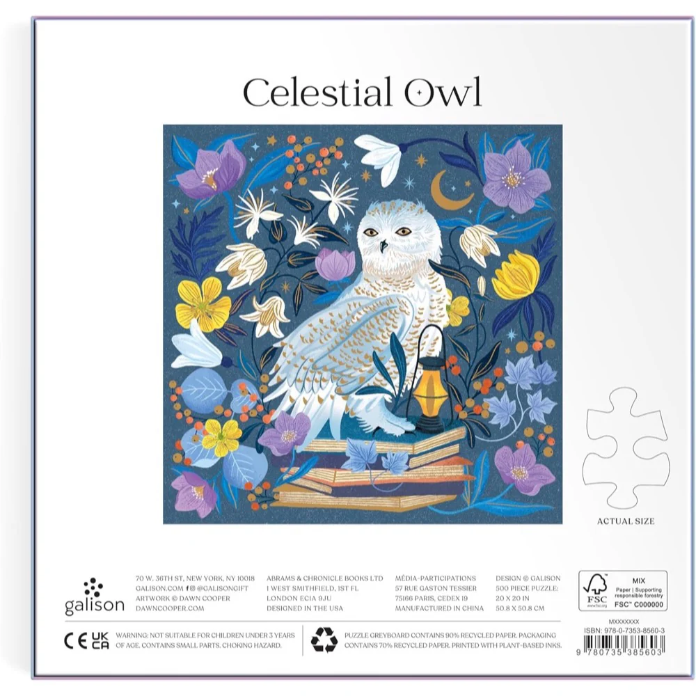 Galison Celestial Owl Foil Square 500pc Jigsaw Puzzle - Image 3