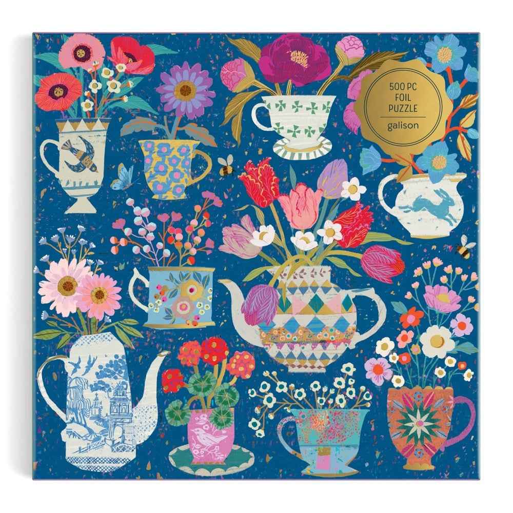 Galison Victoria Ball Potted Teacups Foil 500pc Jigsaw Puzzle - Image 2