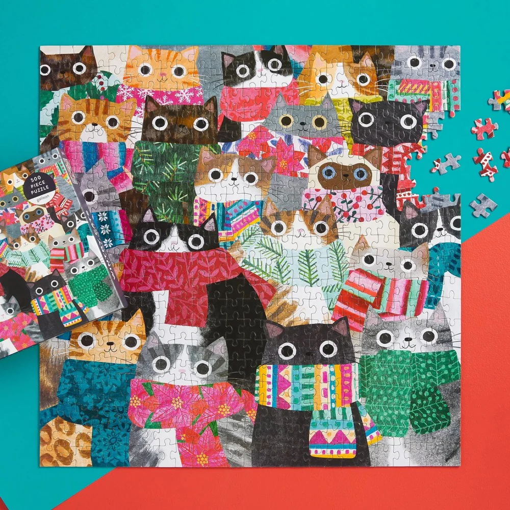Galison Wintry Cats Square 500pc Jigsaw Puzzle - Image 4
