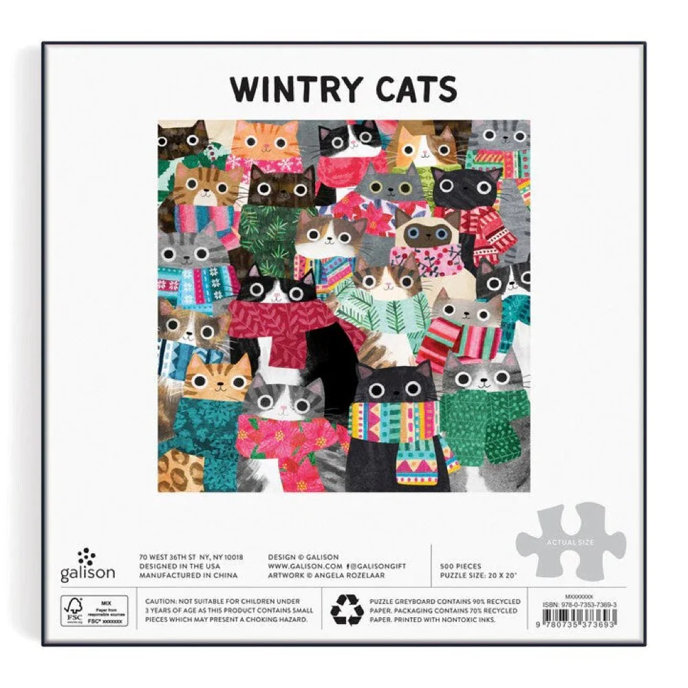 Galison Wintry Cats Square 500pc Jigsaw Puzzle - Image 5