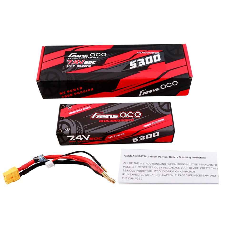 Gens Ace 2S 5300mAh 60C 7.4V Hardcase Lipo Battery (XT60) - Image 5