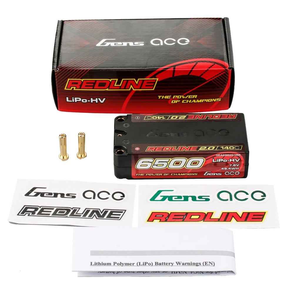 Gens Ace 2S Redline 2.0 6500mAh 140C 7.6V Hardcase Lipo Battery (5.0mm Bullet) - Image 5