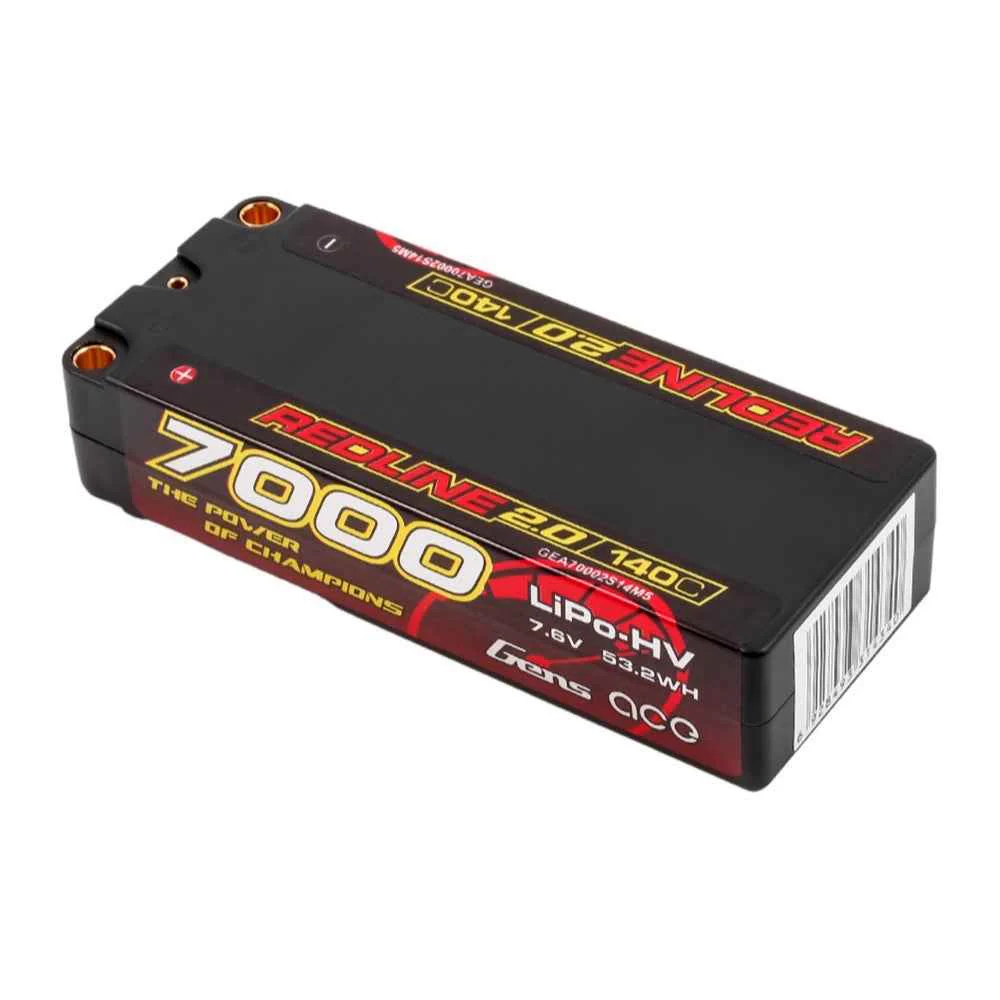 Gens Ace 2S Redline 2.0 7000mAh 140C 7.6V Hardcase Lipo Battery (5.0mm Bullet) - Image 3