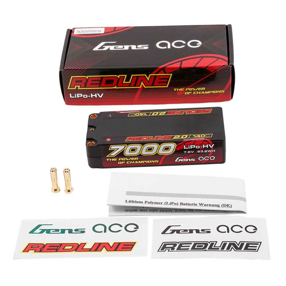Gens Ace 2S Redline 2.0 7000mAh 140C 7.6V Hardcase Lipo Battery (5.0mm Bullet) - Image 5