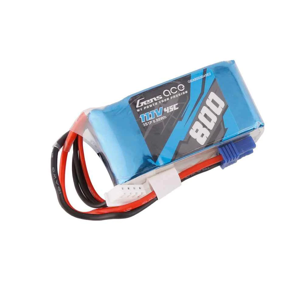 Gens Ace 3S 800mAh 45C 11.1V Soft Pack Lipo Battery (EC2) - Image 2