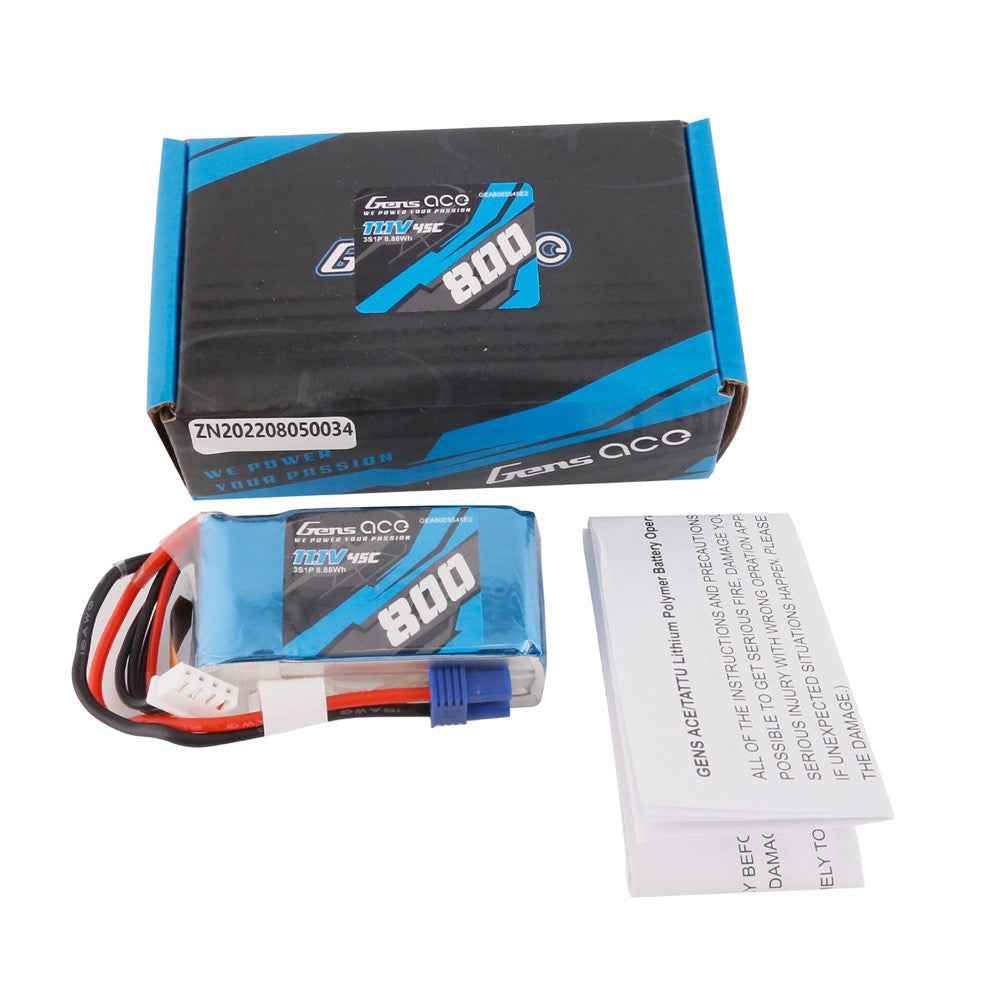 Gens Ace 3S 800mAh 45C 11.1V Soft Pack Lipo Battery (EC2) - Image 5