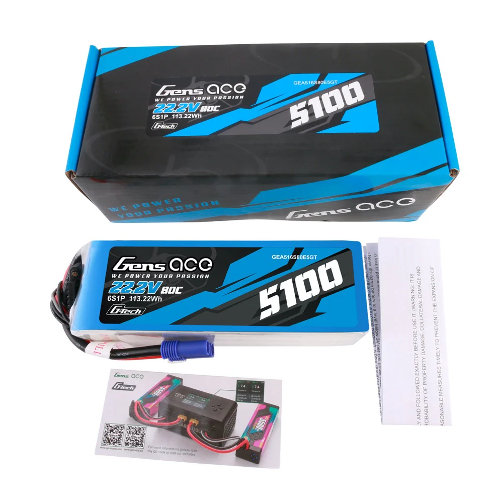 Gens Ace 6S 5100mAh 22.2V 80C Soft Case LiPo Battery (EC5) - Image 5
